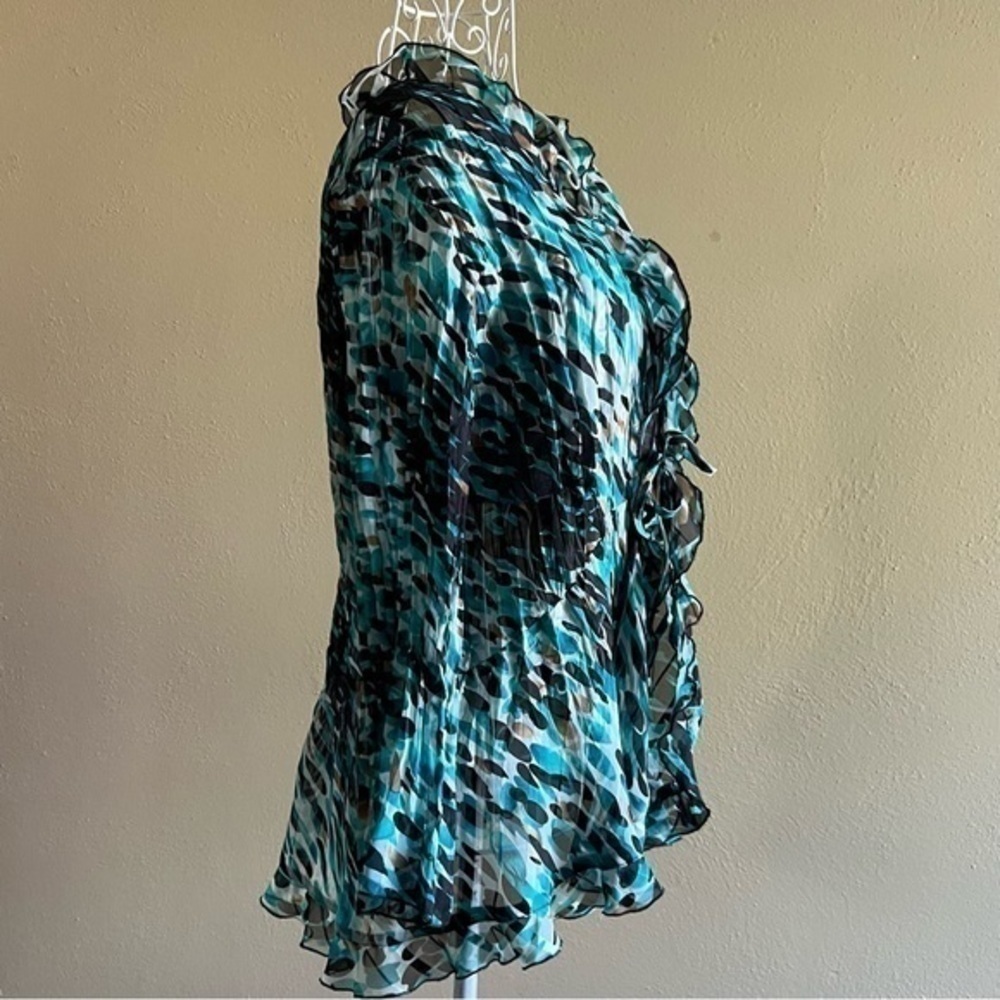 Elementz turquoise, black, white & tan over-blouse, sheer. Size XL. Like new. - Picture 3 of 6